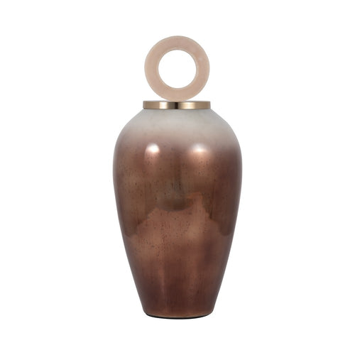 Abstract Decorative Vase with Ring Accent Lid | 22" Copper Glass