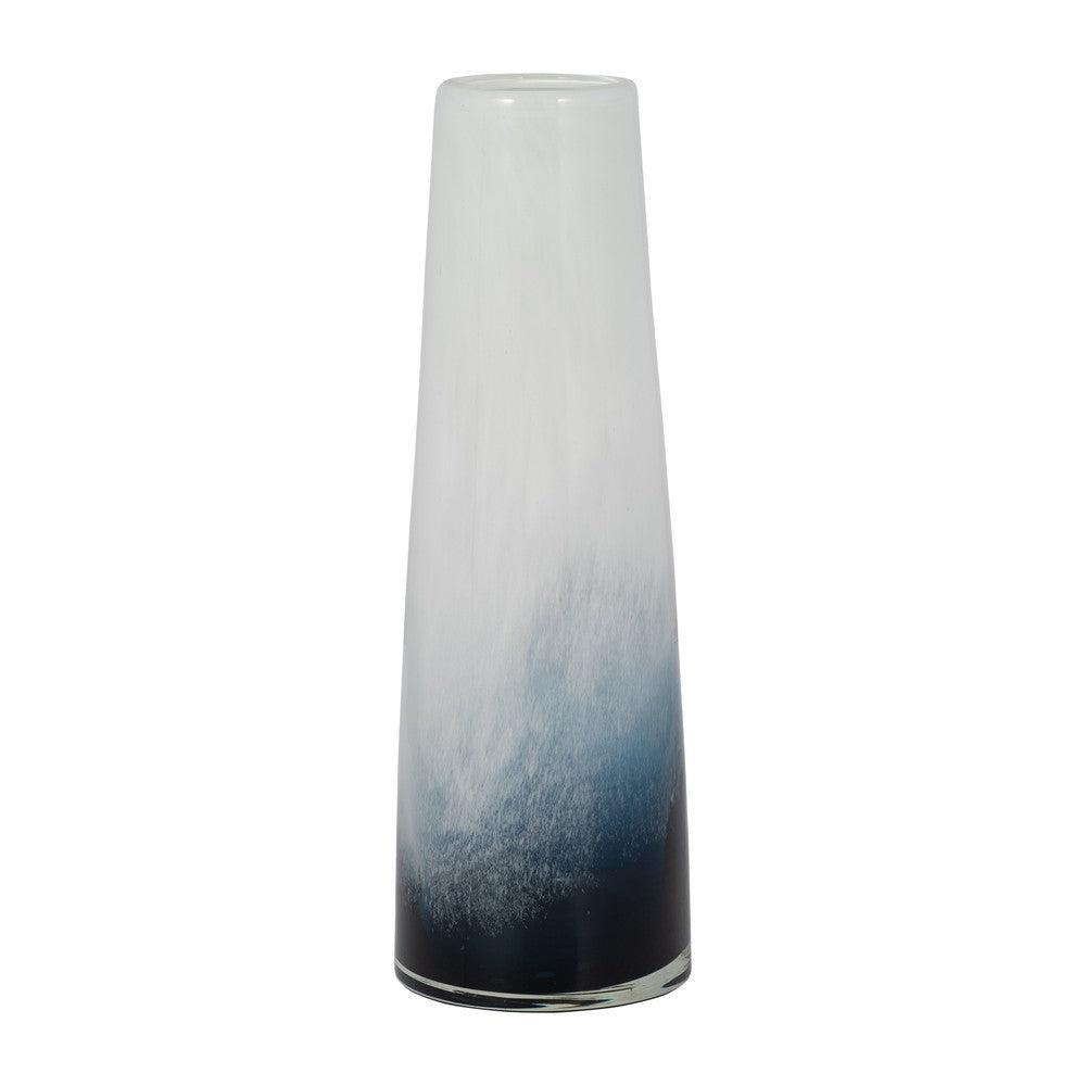 Decorative Flower Vase | 15" Glossy White Blue Glass | Stoic Modern Art