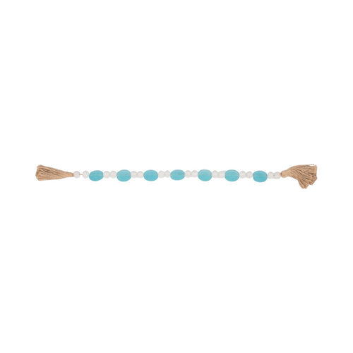 Hana Accent Garland | Blue & White Glass Beads | Brown Jute Rope Tassels