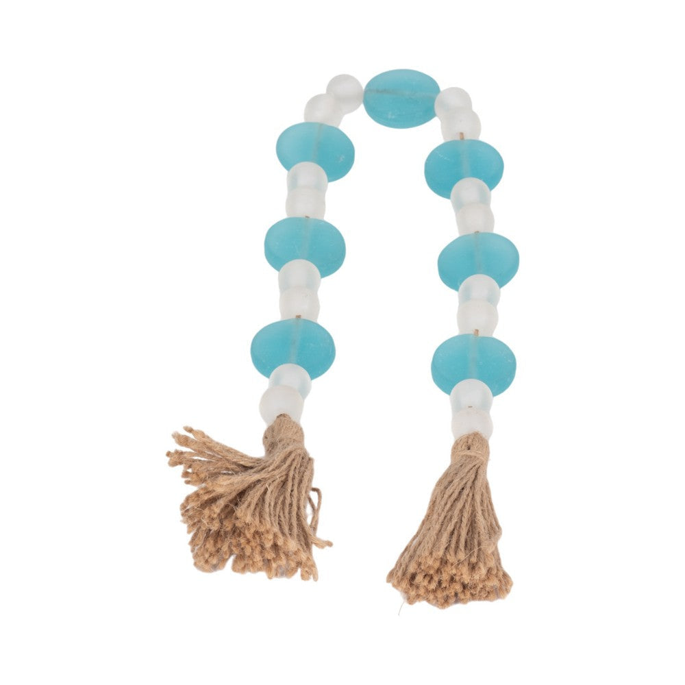 Hana Accent Garland | Blue & White Glass Beads | Brown Jute Rope Tassels SBH-18735