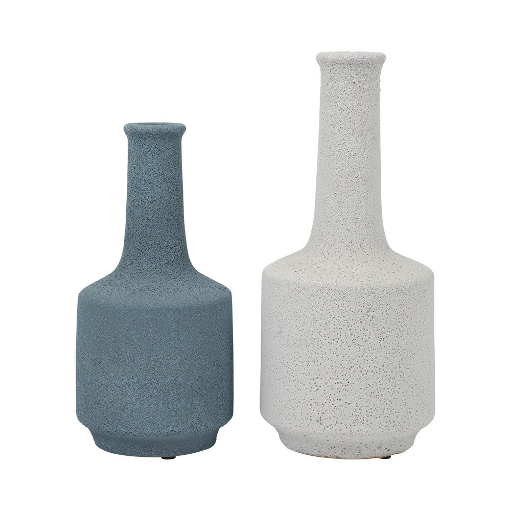 Decorative Bottle Vase | Volcanic Texture White Clay | Handcrafted 16"