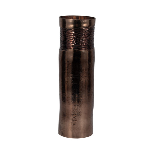 Decorative Flower Vase | Textured Enamel Bronze Glass | 18" Tall Cylinder
