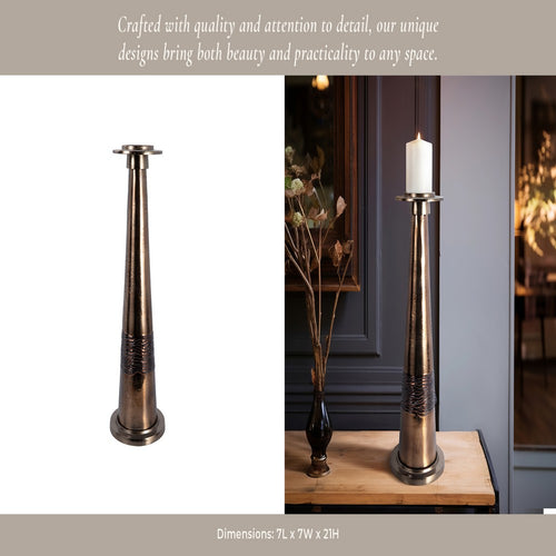 Decorative Pillar Candle Holder | 21" Tapered | Rich Bronze Aluminum