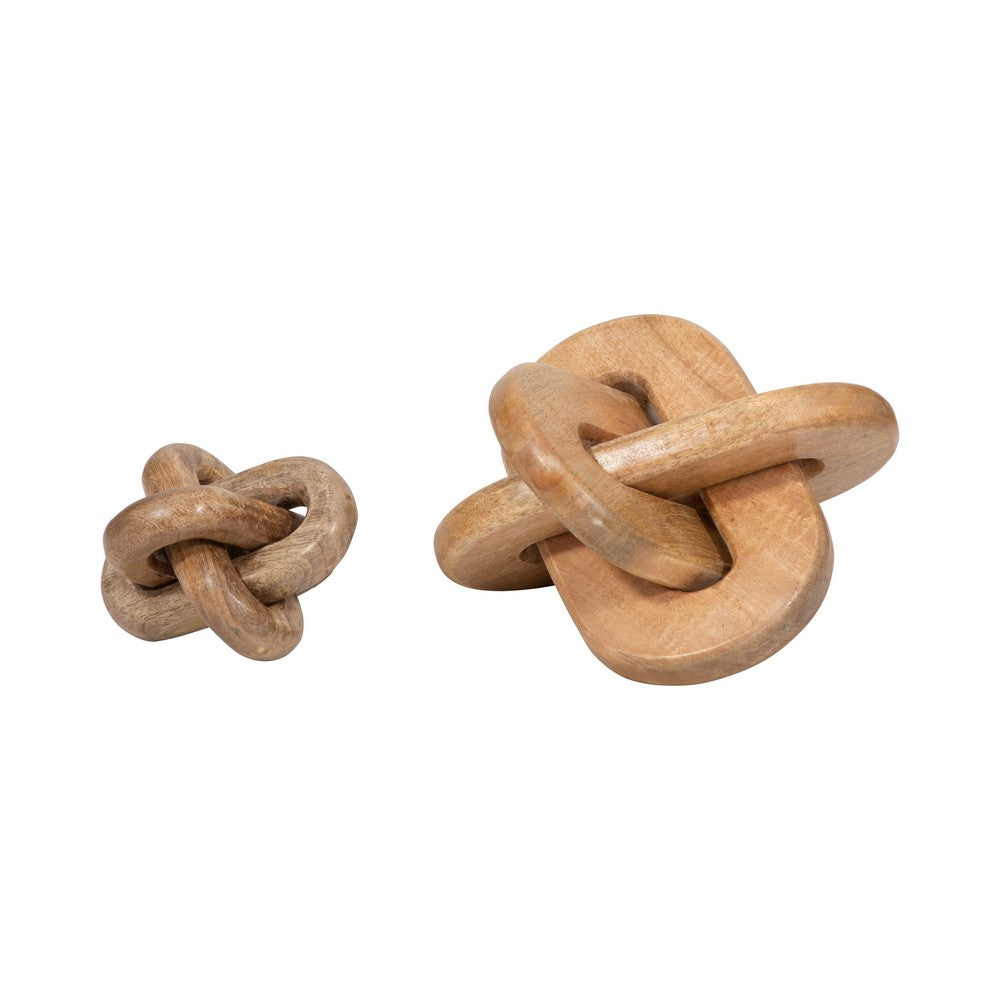 Decorative Chain Knot Sculpture | Rustic Natural Brown Mango Wood | 6"
