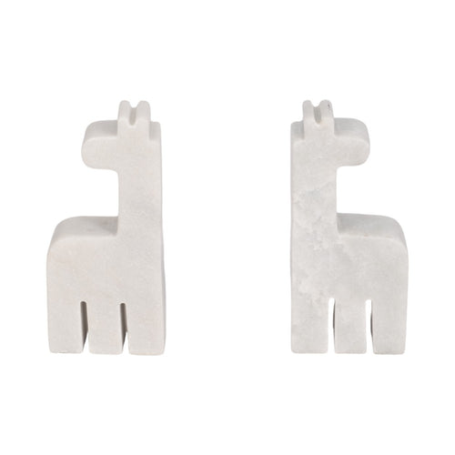 Decorative Giraffe Bookends Set of 2 | Playful Retro Modern White Marble