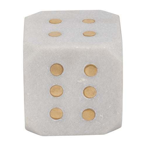 Decorative Large Dice | 4x4 Natural White Marble | Metal Inlay