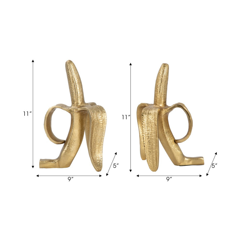 Decorative Bookend Set of 2 Peeled Bananas with Ring Handles | Gold