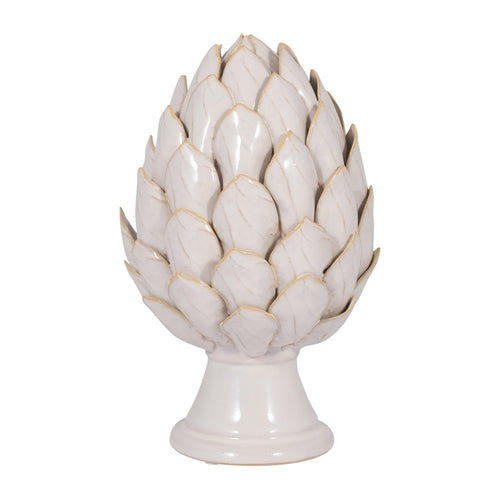 10" Artichoke Decorative Statuette | Ivory Ceramic | Gold Accents