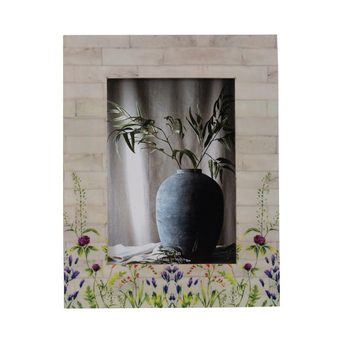 Purple Flower Field Photo Frame | 5 x 7 Portrait Display | Ivory Wood