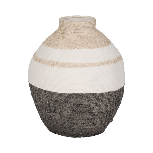 Decorative Flower Vase | Neutral White Gray & Tan Striped Pattern | 13"