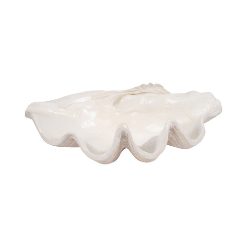 Pearlized Clam Shell Decorative Bowl | 25" | Ivory Texture Polyresin
