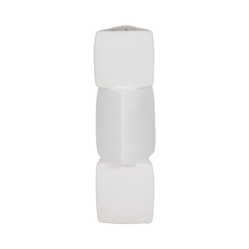 Decorative Geometric Vase | 3 Stacked Triangles | Rough Ivory Ceramic 17"