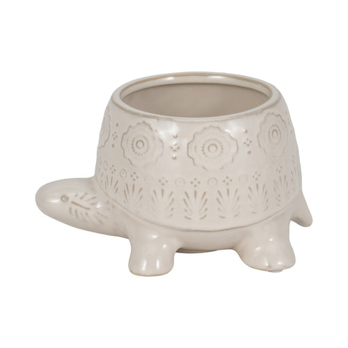 Decorative Turtle Accent Planter | Stylish 7" White Glazed Ceramic