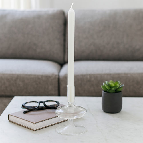 Vintage Tapered Design Candle Holder | Wide Flat Base | 5" Clear Glass