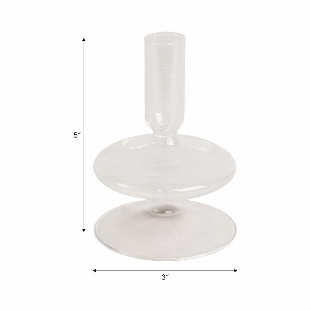 Vintage Tapered Design Candle Holder | Wide Flat Base | 5" Clear Glass