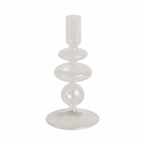 Webba Vintage Tapered Candle Holder | Sculpted Stem | Clear Glass 7"