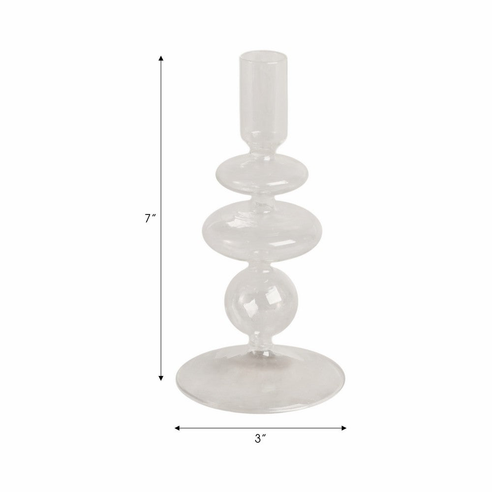Webba Vintage Tapered Candle Holder | Sculpted Stem | Clear Glass 7"
