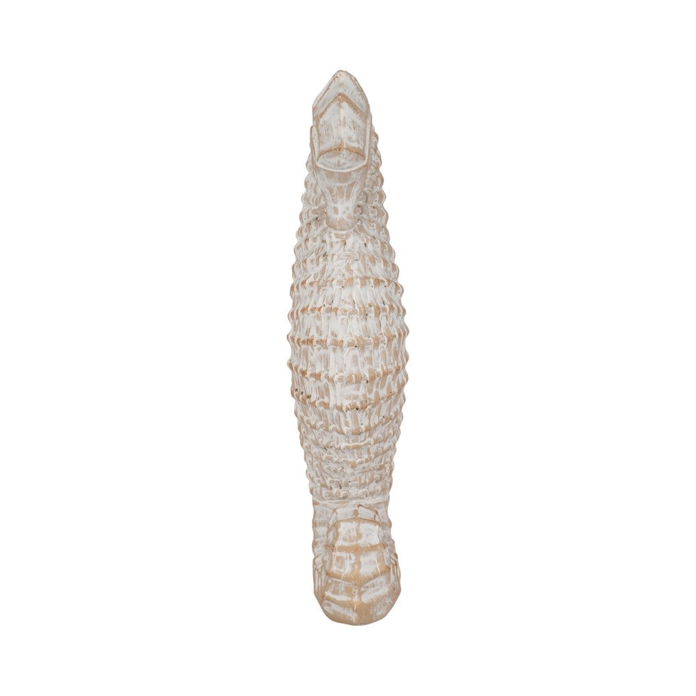 Zyna Curved Seahorse Figurine | Wicker-Style Texture | White Resin 12"