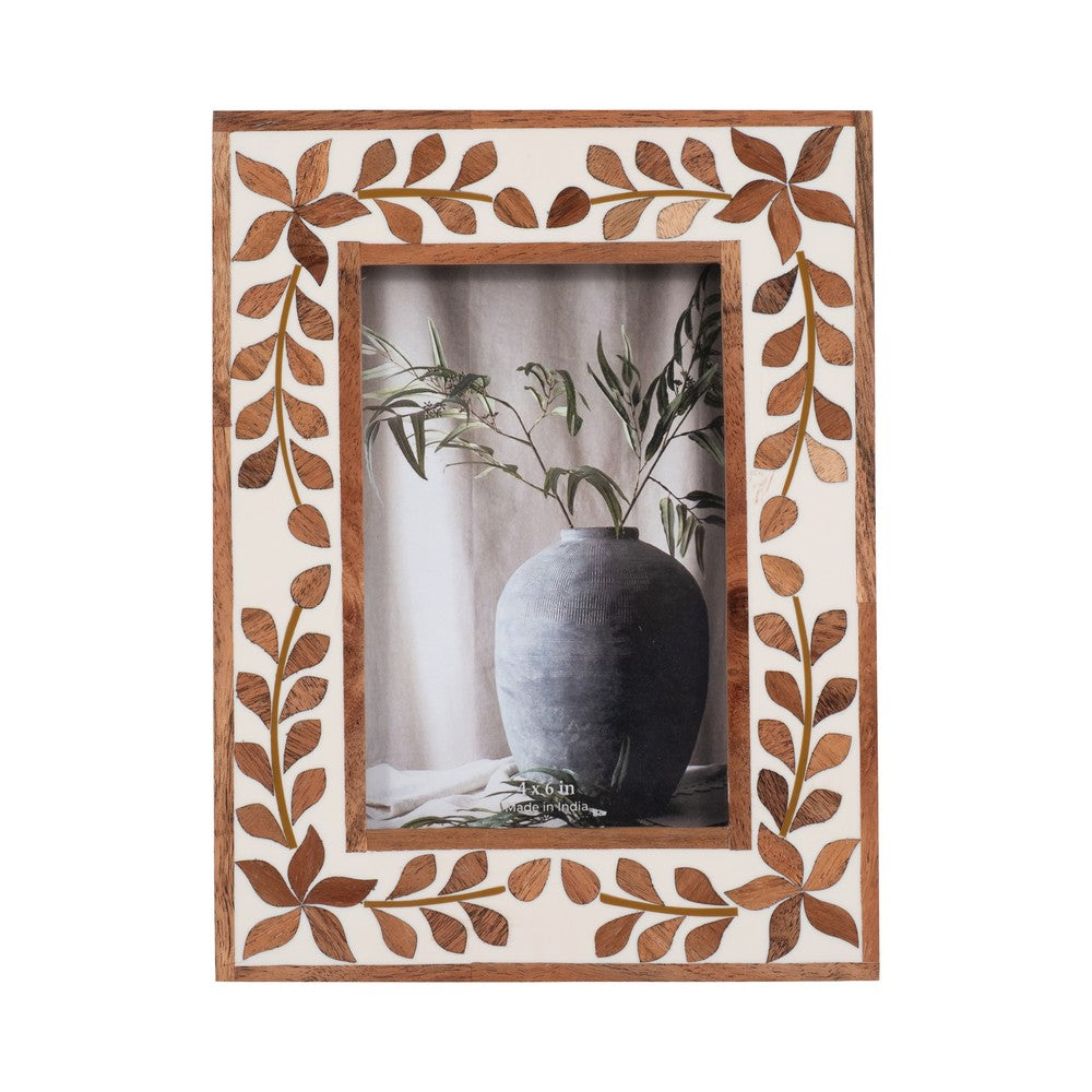 Wood Inlay Vine Frame for 5 x 7" Photo | Boho Style Brown | Ivory
