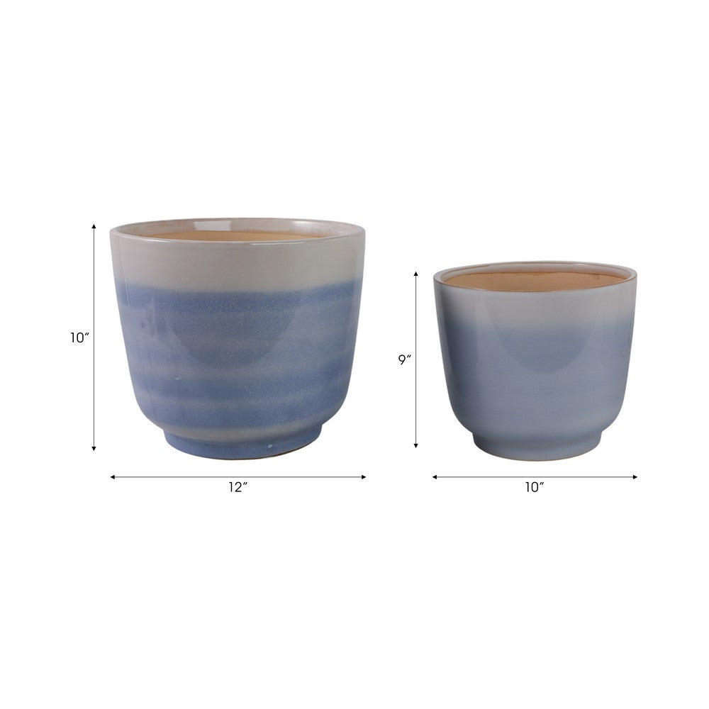 Decorative Accent Planters Set of 2 | Light Blue Ceramic | 10 & 12"