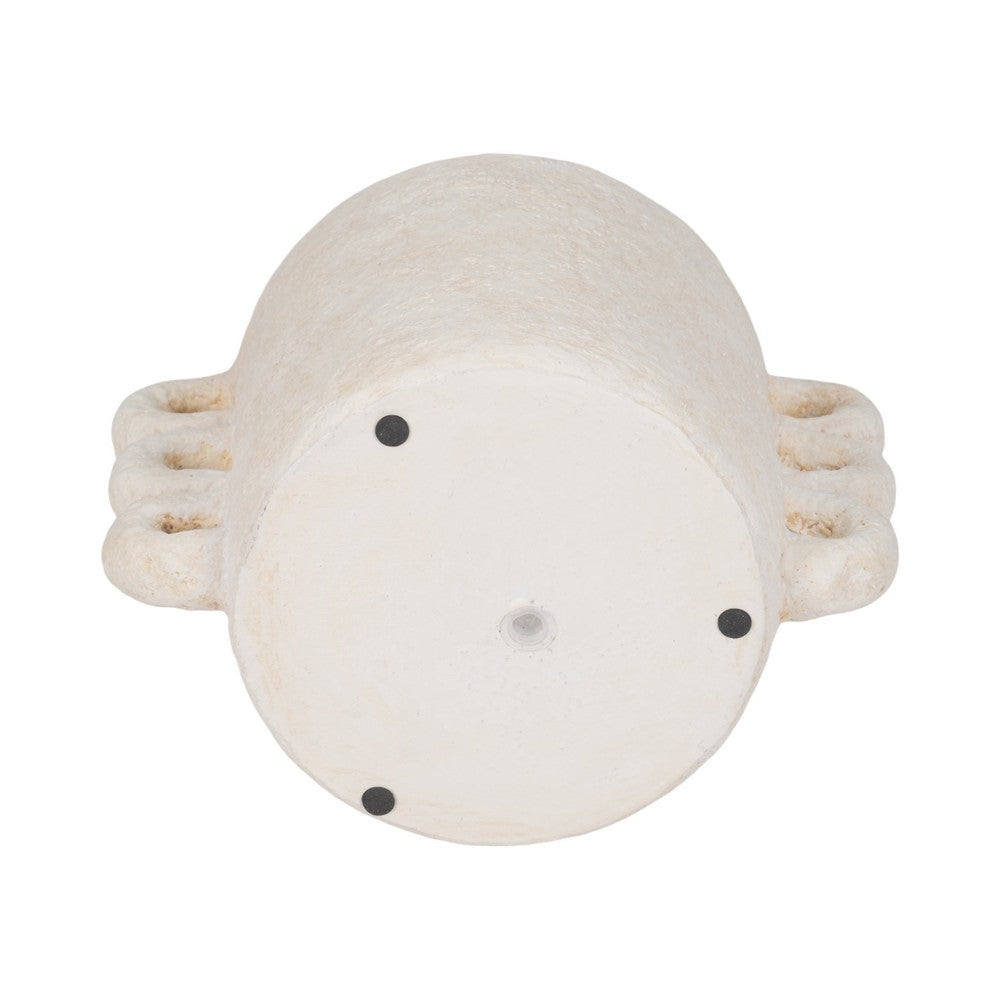 Decorative Flower Planter w Arch Looped Handles | White Cement