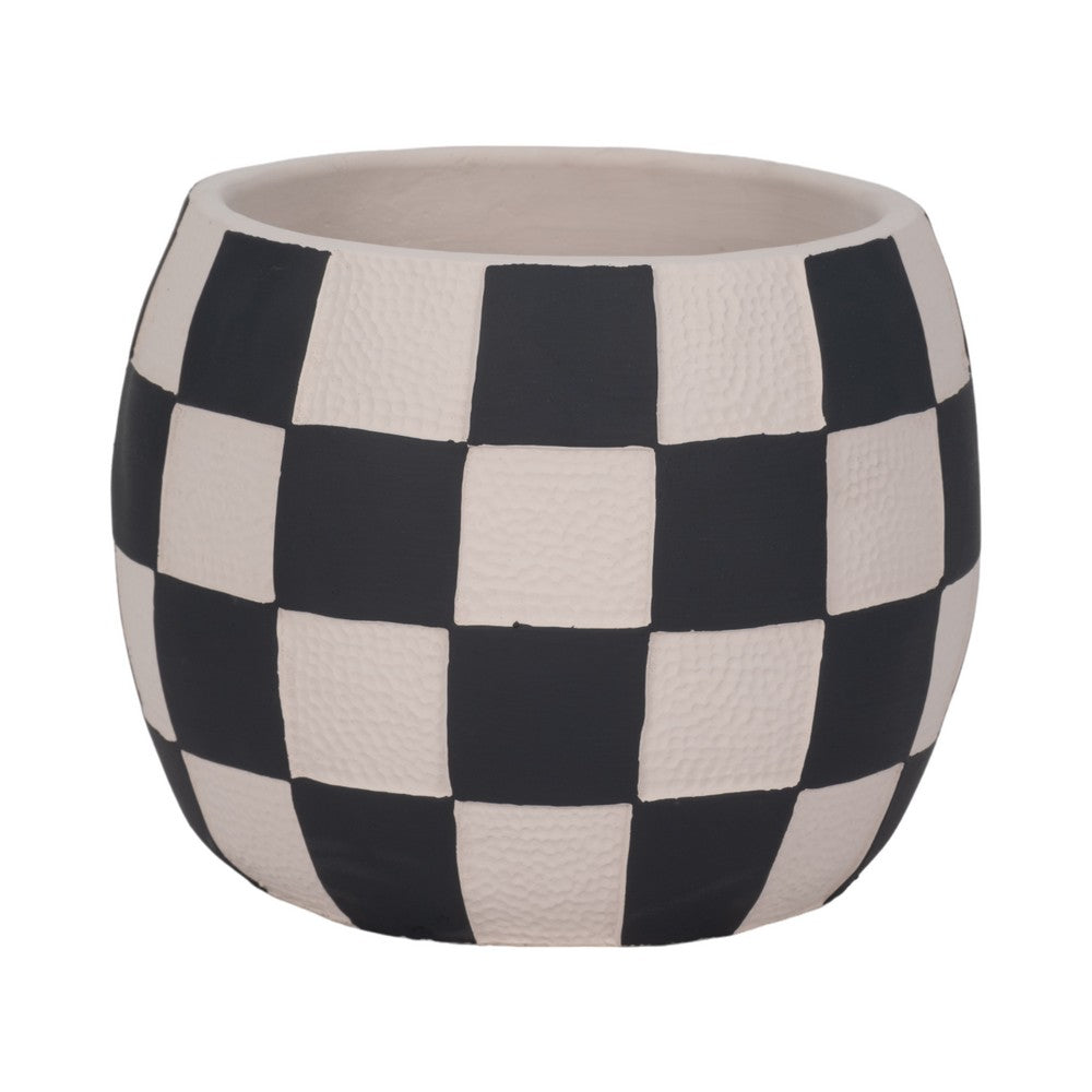 Decorative Planter | Round Shape | Checkered Black & White Cement 8"