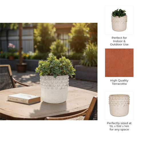 Decorative Flower Planter | Half Bubbled Weathered Ivory Terracotta