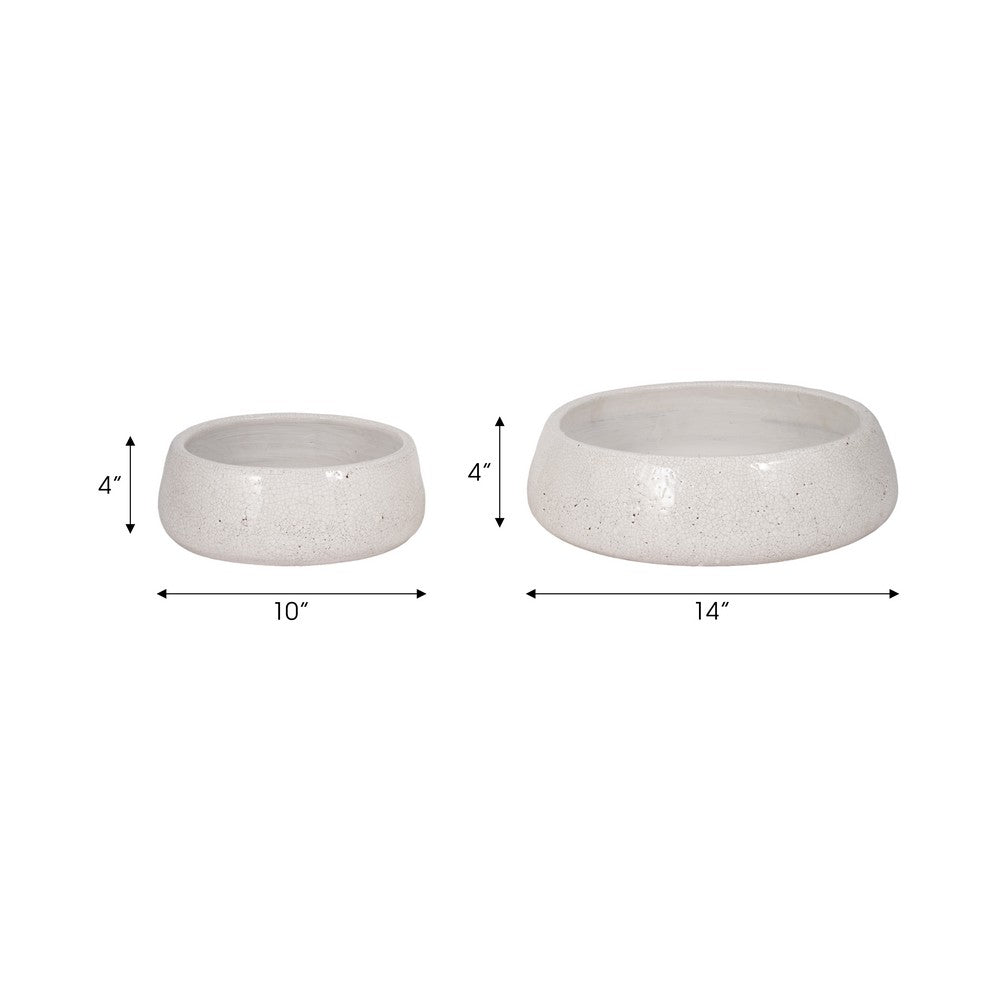 Succulent Planter Bowls Set of 2 | White Terracotta |10", 14" Round