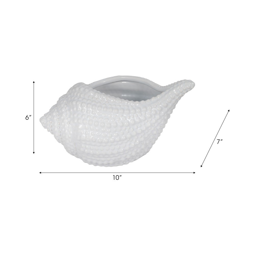 Decorative Coastal Seashell Accent Planter | 10" Gloss White Ceramic