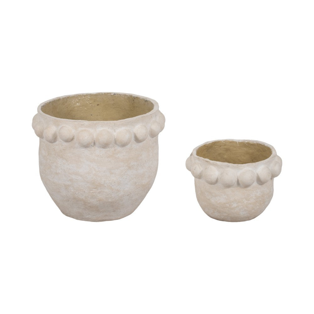 Outdoor Planter Set of 2 | Round Shape | Bubble Rim | White Paper Mache SBH-20396