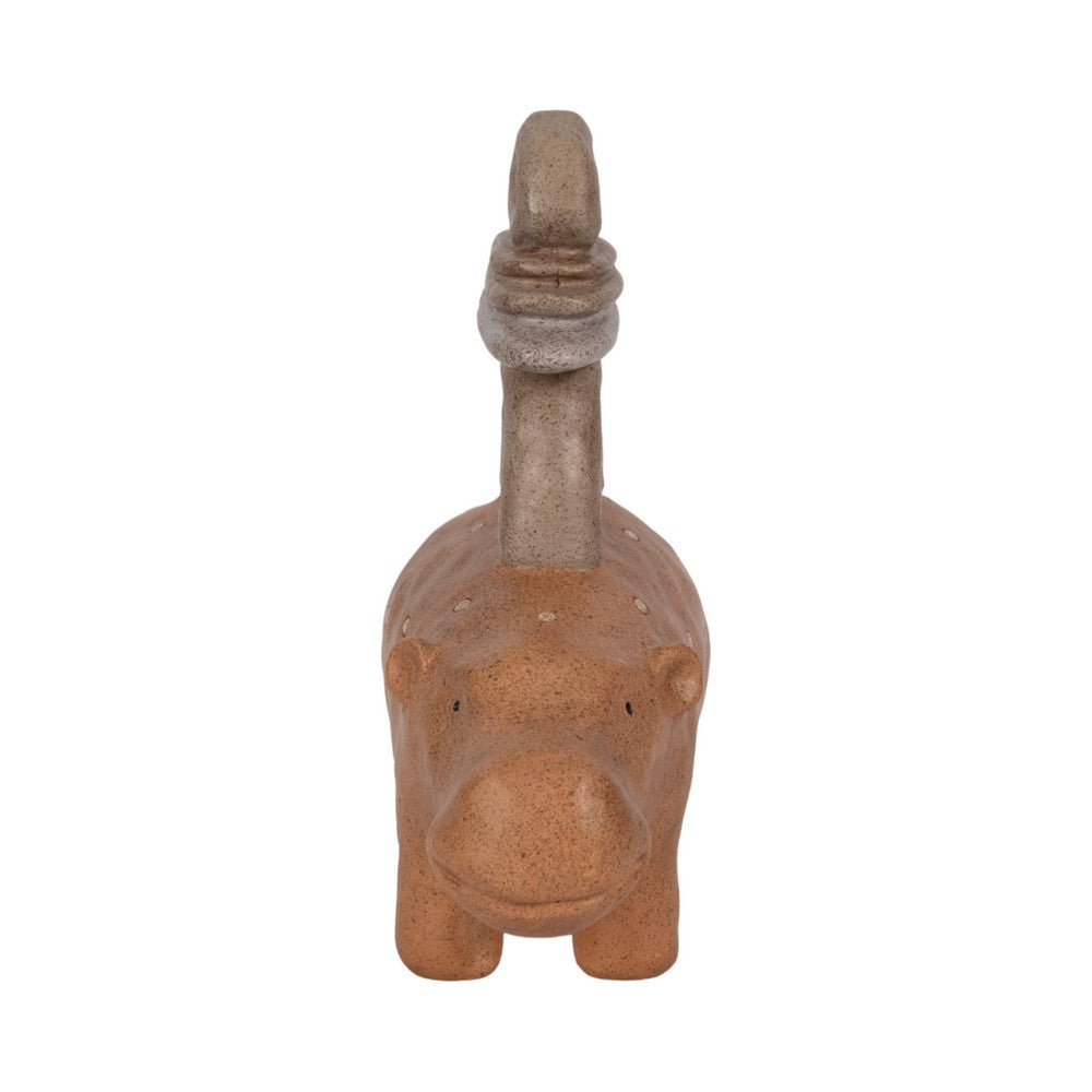 Decorative Sculpture | Abstract Hippo with Stacked Stones | Tan Brown 8"