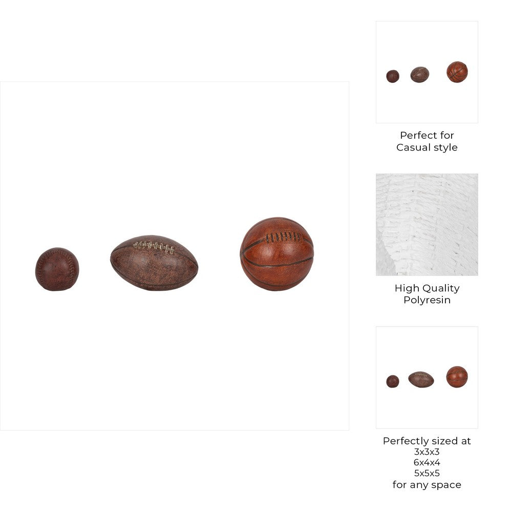 Decorative Sports Ball Accents Set of 3 | Basketball Football Baseball