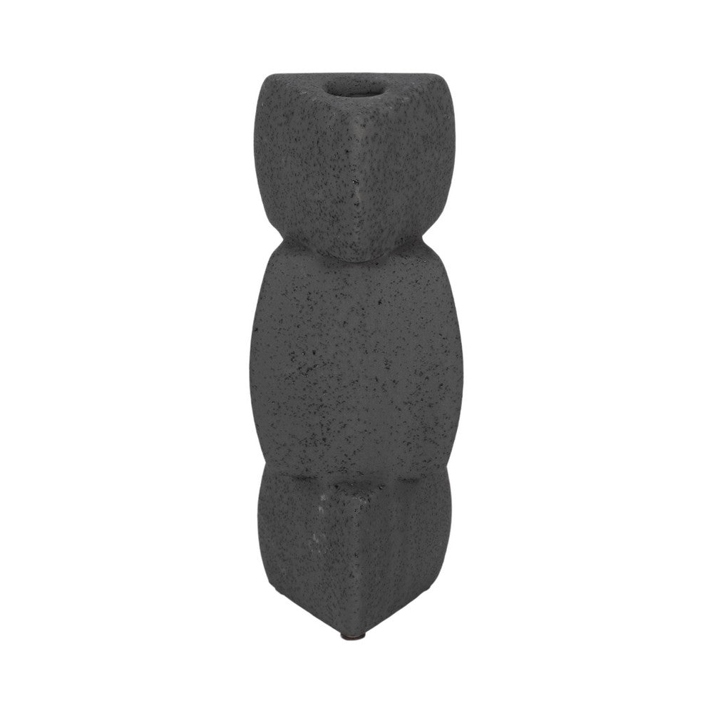 Contemporary Stacked Taper Candle Holder | 9" Black Ceramic Finish