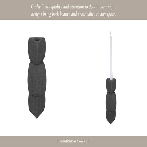 Contemporary Stacked Taper Candle Holder | 9" Black Ceramic Finish