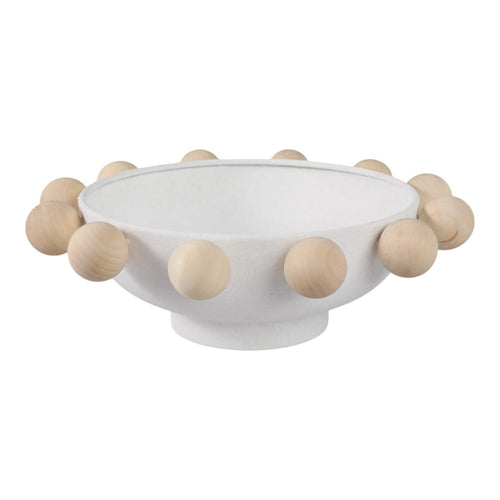 Decorative Acessory Bowl | 13" | Large Brown Wooden Knobs | White