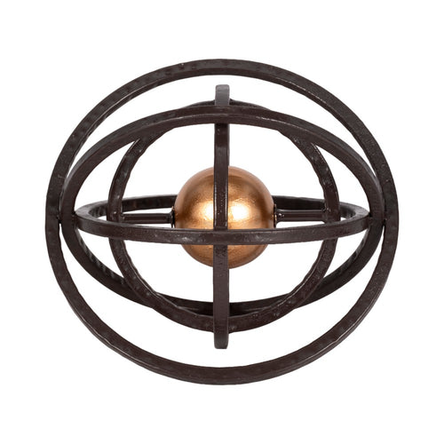 Inez Armillary Orb | Geometric Design | 10" Black Metal Rings | Gold Iron