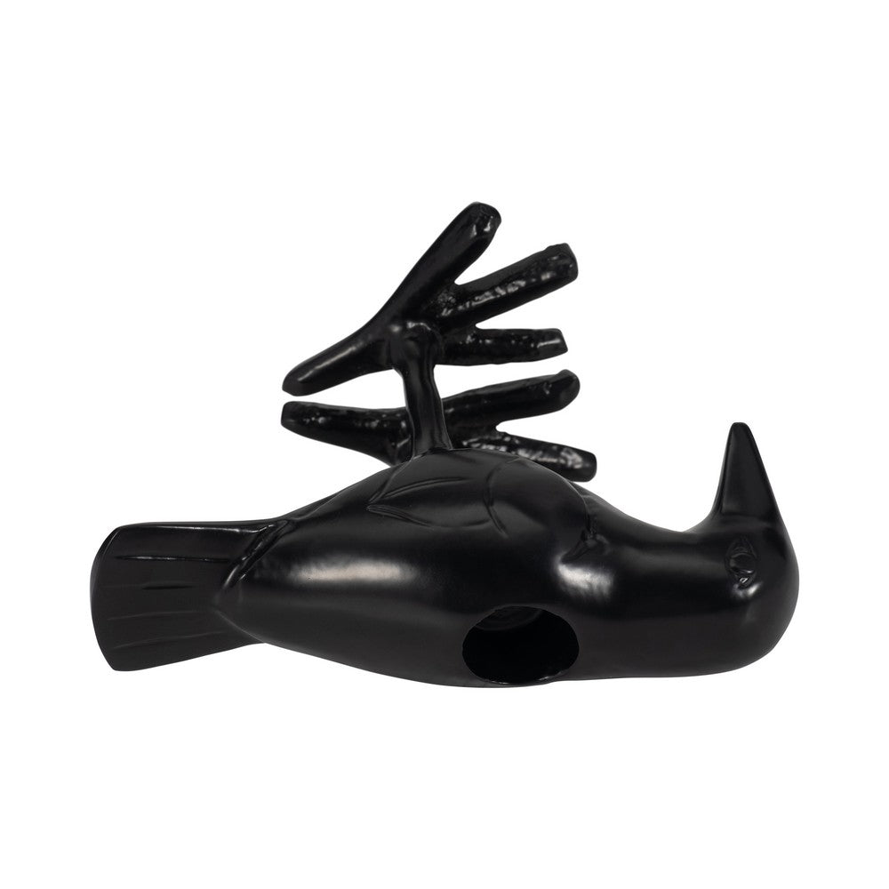 6" Decorative Crow Taper Candle Holder | Raven Black Aluminum Frame