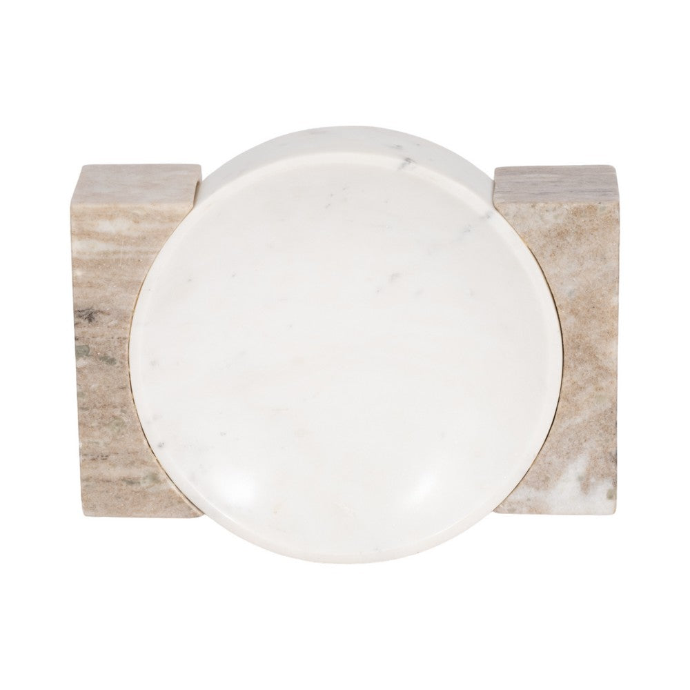 Ulph Decorative Marble Bowl with Onyx stand | White-Tan |10 Inch Round