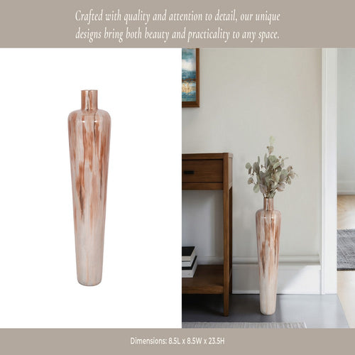 24" Tall Decorative Urn Flower Vase | Nude Drip Finish | Ivory Glass