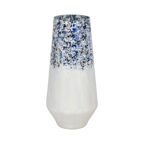 Shawz Decorative Vase | Tapered Bottom Glass | White-Blue Arctic 16"