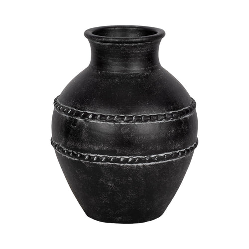 Round Decorative Vase | 14" Embossed Braided Band Accent | Black