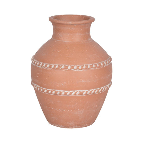 Decorative Vase | Red Terracotta with White Embossed Bands | 14"