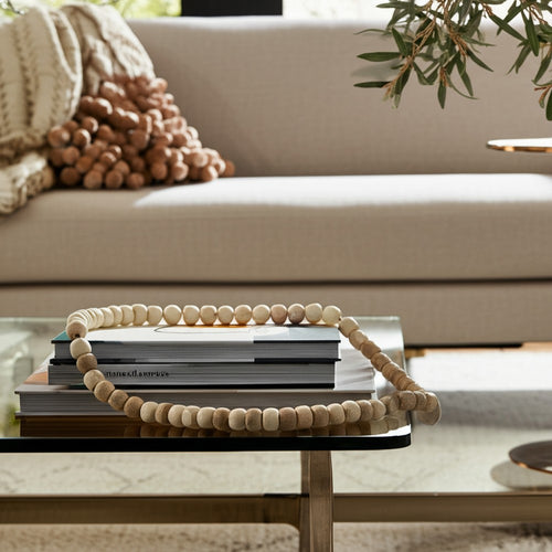 Cylinder Garland | Ivory Resin Beads & Brown Jute Rope Tassels | 38"