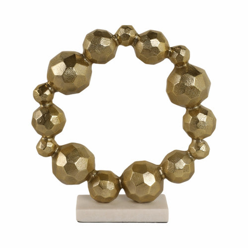 Sculptural Table Decor | 15" Gold Ring of Orbs on White Marble Base