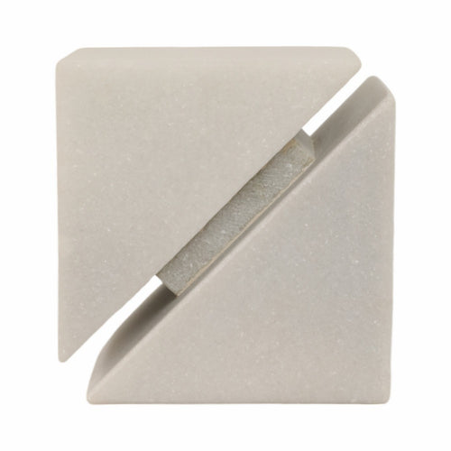 4" Slant Cut Geometric Cube Tabletop Decor Accent | White Marble