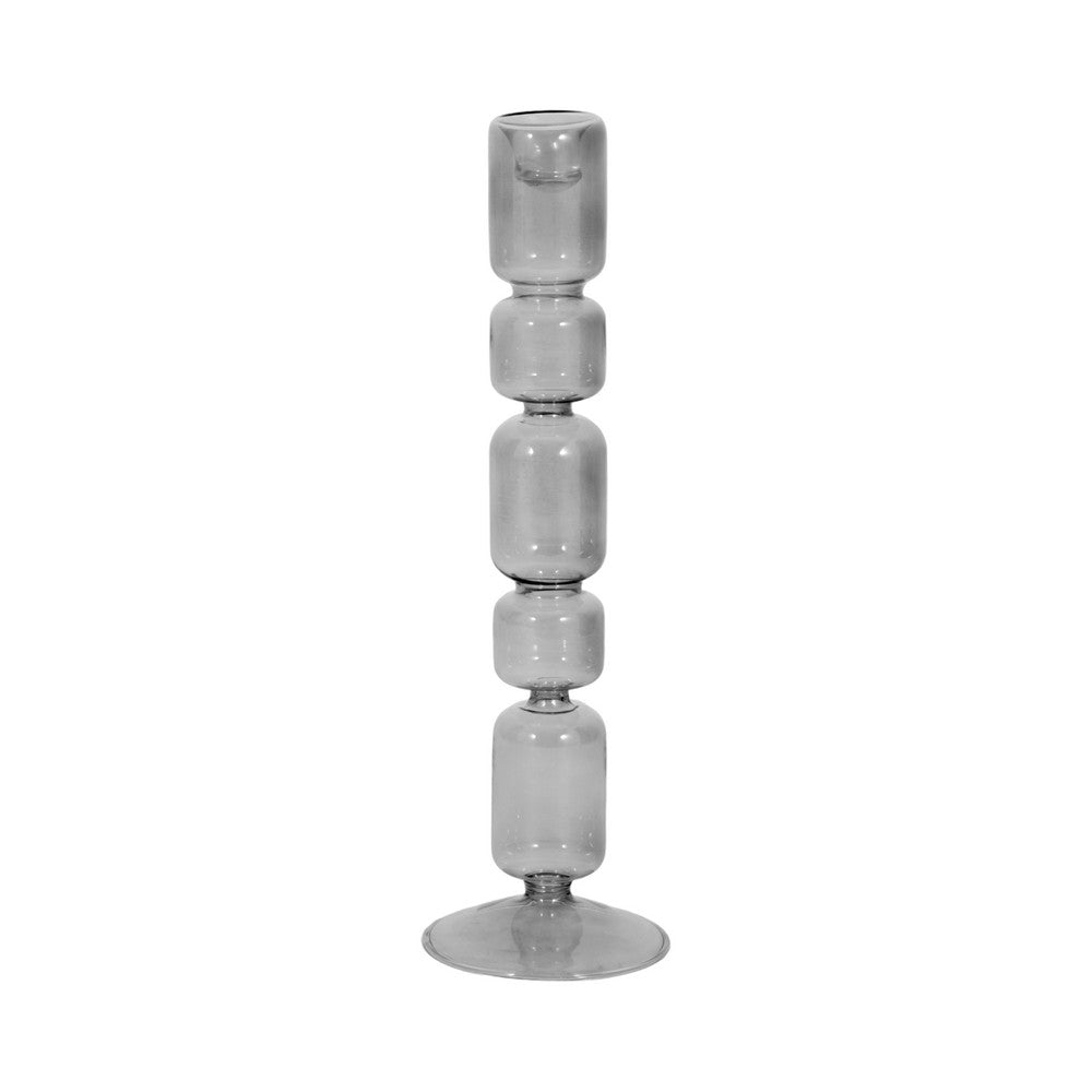 Aziz Decorative Bubble Taper Candle Holder | Smoke Glass Gray 12"