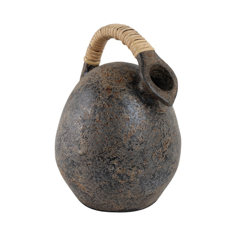 Kael Decorative Jug Vase | Wrapped Rattan Handle | Gray Terracotta 13"