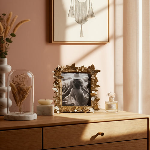 Photo Frame | Gold Polyresin Enchanted Butterfly Design | Fits 5x7 Portrait