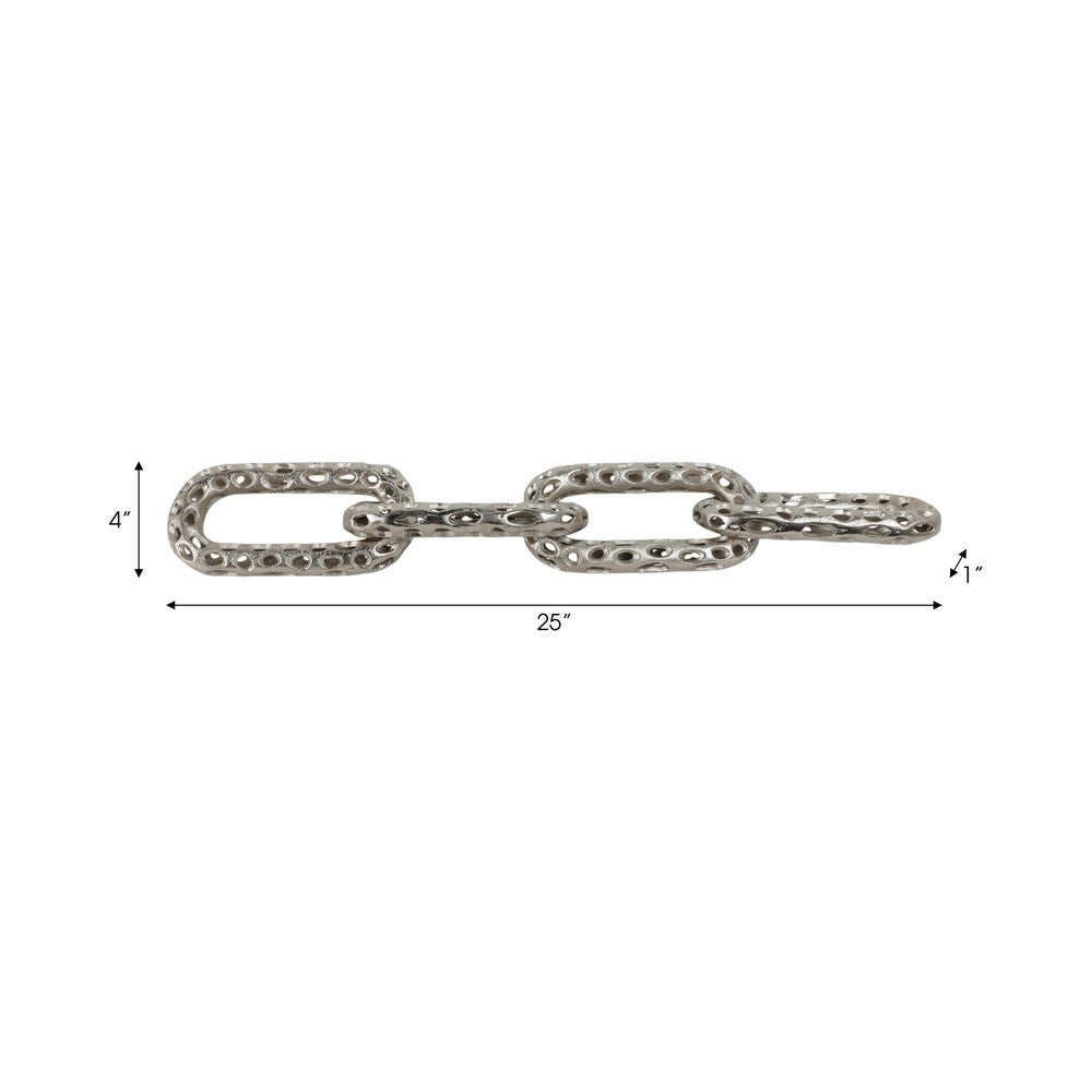 Decorative Chain Link Figurine | Pierced Texture Silver Metal | 25 x 4"