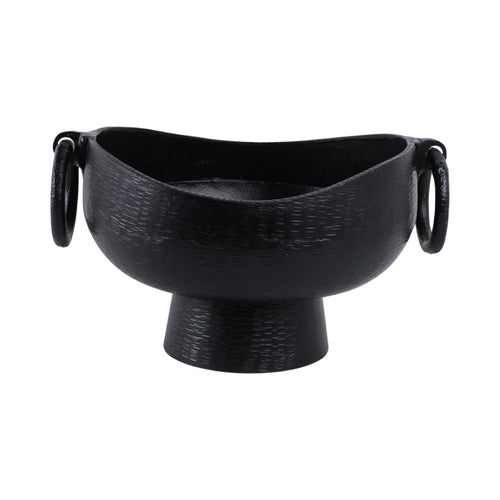 Decorative Pedestal Bowl with 2 Ring Handles | 16" Organic Black
